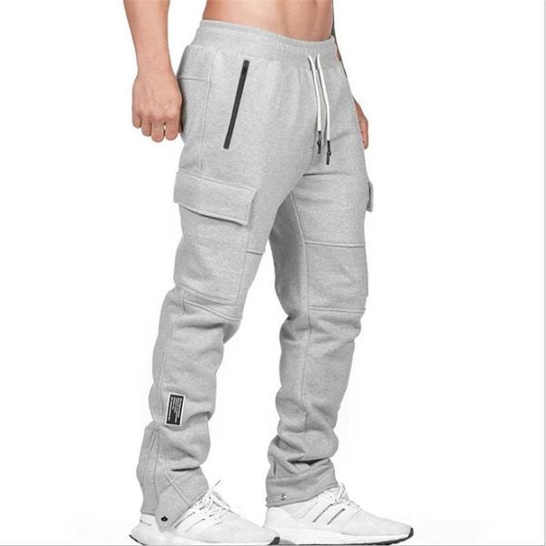 

spring and fall new men's sweatpants baggy oversize multi-pocket slacks men's outdoor running fitness pants, Black