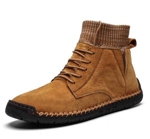 

genuine leather snow boots mens outdoor plush boots furry coldproof boots for man and skidproof shoes for hiking, Black