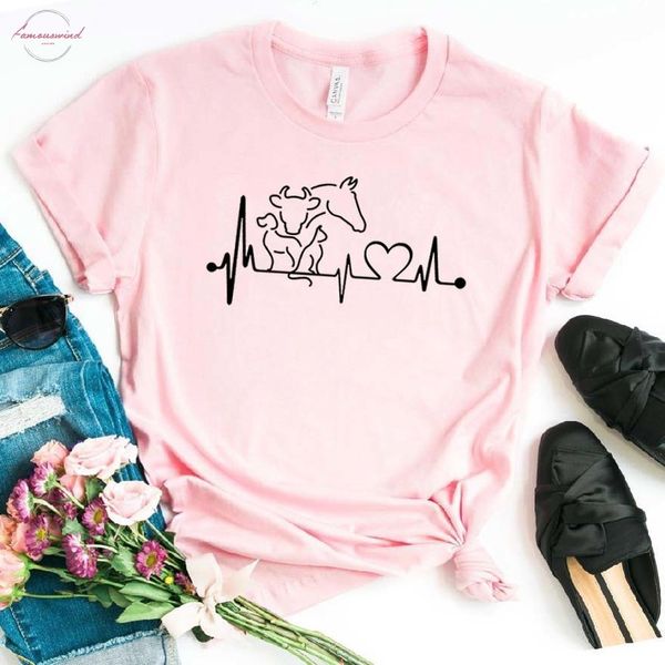 

animal heartbeat cow horse women tshirt cotton casual funny t shirt gift for lady yong girl linen tee 6 color drop, White