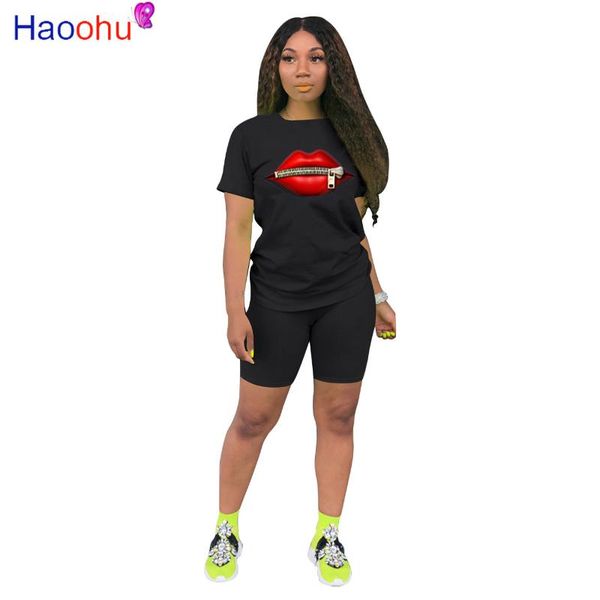 

haoohu 2020 summer women two pieces set tracksuits short sleeve o-neck +shorts suits night party sporty fitness outfits, White