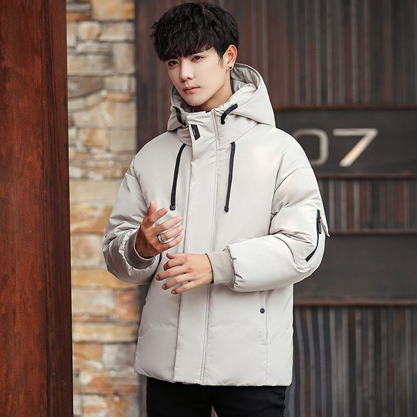 

men winter duck down jackets hoodie clothes male fashion thick warm parka outerwear coats casual man windproof overcoat garment, Black