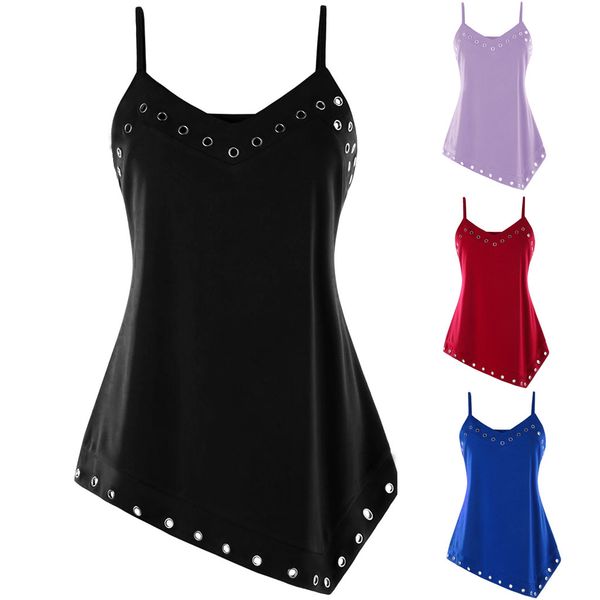 

muqgew plus size tank fashion women off shoulder sleeveless casual solid camis v-neck asymmetric tank up sleeveless blouse, White