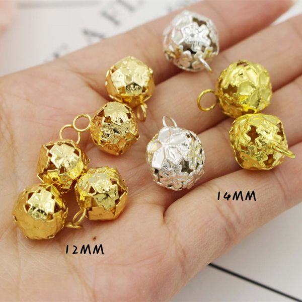 

100 pcs/lot metal hollow floral bells for festival christmas decoration 12/14 mm diameter round bells for xmas tree decoration