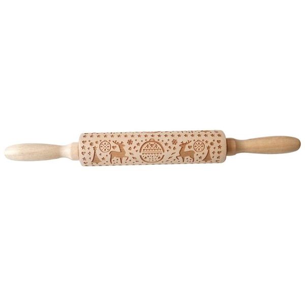 

diy wooden christmas printing rolling pin wooden carving embossed rolling pin cookie dry noodle crafts