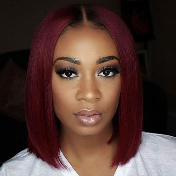Brazilian Bob Wave Milk Straight Bundles Red Wine Hair Extensions