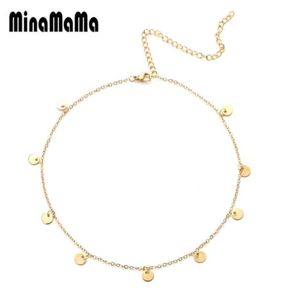 

silver gold color stainless steel sequins coin tassel pendant necklace for women choker necklace short chain jewelry, Golden;silver