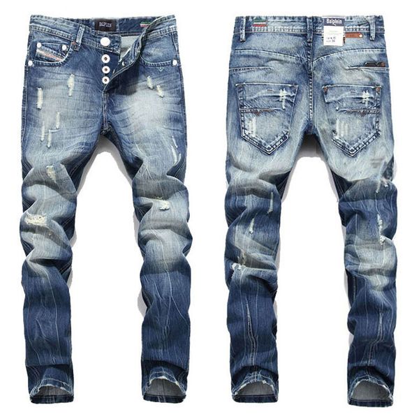 

2020 new fashion men jeans balplein brand straight fit ripped jeans italian designer distressed denim hommea982, Blue