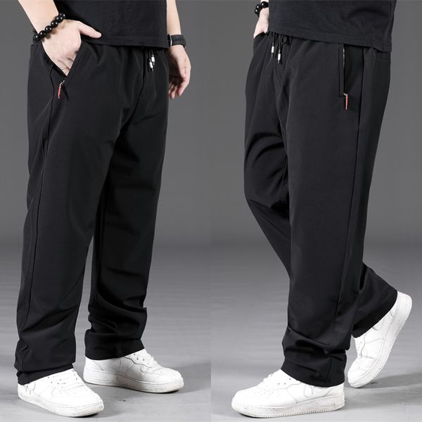 

large size casual pants men's autumn and winter plus fat increase sports pants loose straight fleece thickening tide, Black