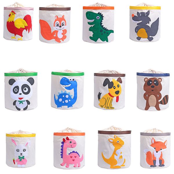 Animal dos desenhos animados Impressão Caixas De Armazenamento Com Cordão Crianças Brinquedos Cestas De Armazenamento Lavável Baldes Saco de Lavanderia Dirty Clothing Organizer C5792