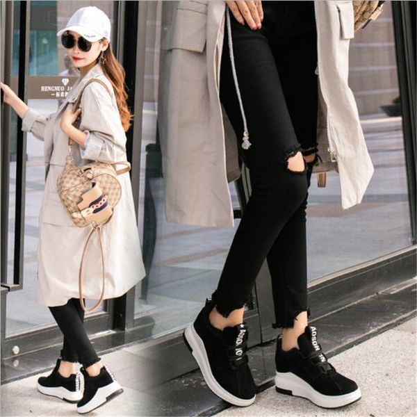 

2019 spring autumn women casual shoes comfortable platform height increasing 5 cm shoes woman sneakers ladies trainers chaussure, Black;white