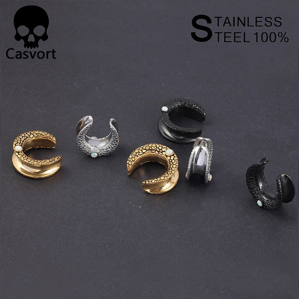 

casvort 10pcs/lot saddle ear tunnel plug piercing ring expander opal ear fashion body piercing jewelry earrings gift, Slivery;golden