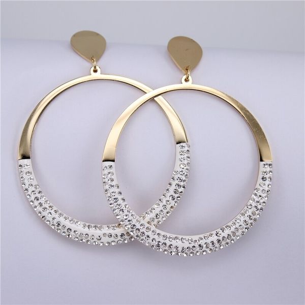 

fashion new white crystal earrings for women stainless steel gold color drop earring 30mm 40mm 50mm, Golden;silver