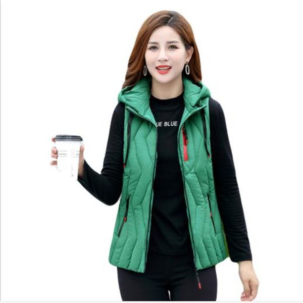

women vest plus size2019 autumn winter women vest basic jackets coat solid hooded waistcoat casual short femme parkas h104, Black;white