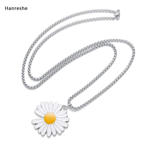 

hanreshe enamel sunflower necklace pendants hiphop jewelry charm titanium steel chain long round sunflower necklace women gift, Silver