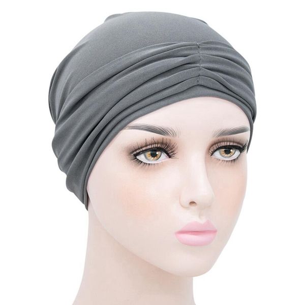 

wholesale 10pcs/lot african female head wrap muslim turban hair bonnets for women forehead fold solid sleeping caps tb-73, Blue;gray