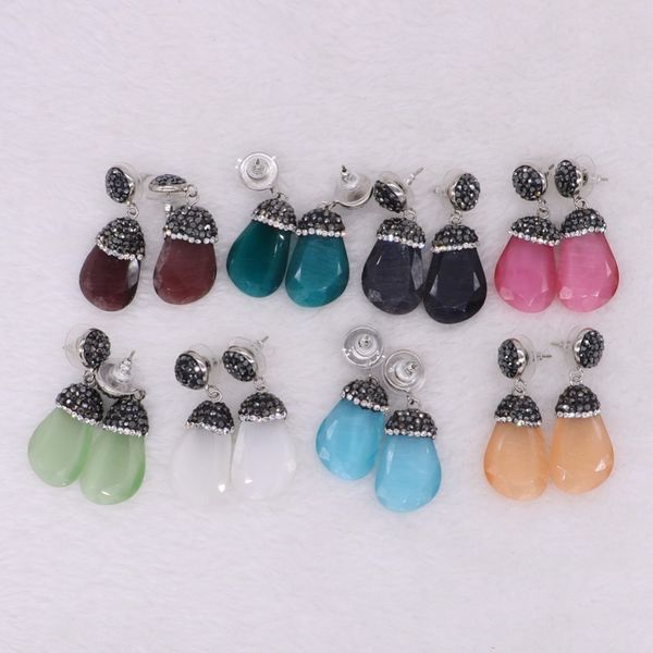 

natural cat eye dangle earrings small charm stone druzy earrings faceted mix color druzy drop earrings gems jewelry 825, Silver