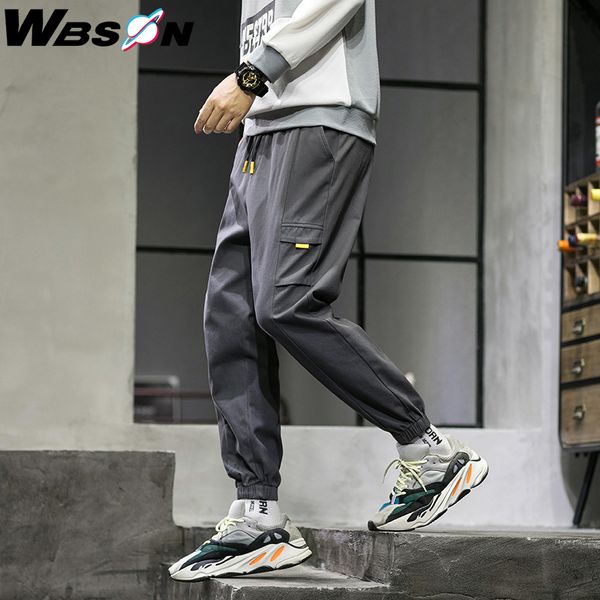

men's pants wbson casual multi pocket cargo men brand 100% cotton street hip hop joggers male lwks501, Black