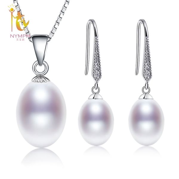 

nymph pearl jewelry sets natural freshwater pearl pendant earrings s925 sterling silver party gift t219 t190703, White;golden