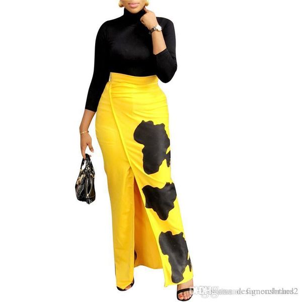 

split solid color print designer женщины юбка светло-желтая высокая талия sexy ladies тощих юбки женской одежда, Black