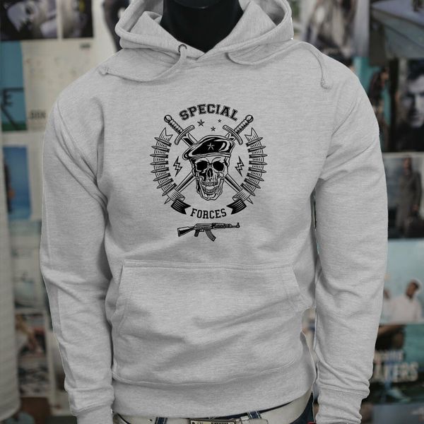 

special forces skull guns armed forces mens gray hoodie, Black