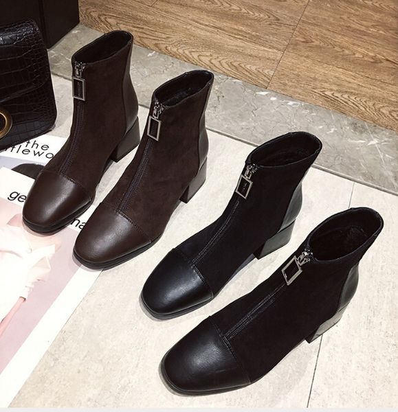 

new rhinestones martin thick with handsome front zipper women's boots ins ankle boots women's autumn and winter boots wholesale, Black