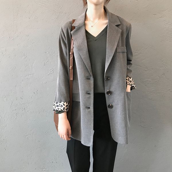 

leopard print stitching small suit jacket women's autumn jacket slim single-row buckle casual suit, White;black
