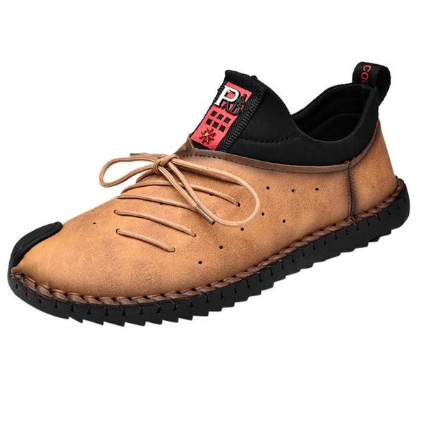 

kancoold leather casual shoes men's solid color round toe shoes men rubber sewing flat heel men's casual fashion1212, Black
