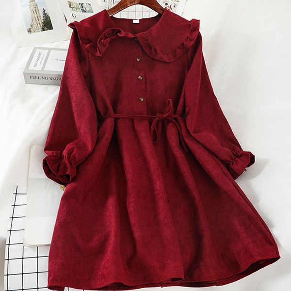 

2020 solid red/blue/green single breasted women dress vintage spring summer flare long sleeve big swing casual dress for female, Black;gray