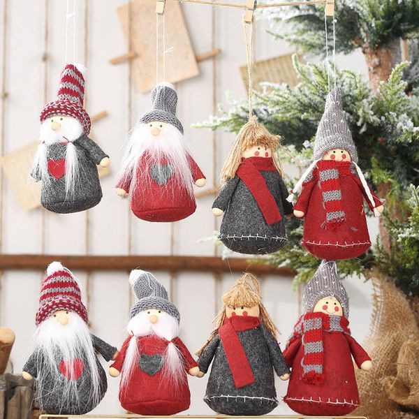 

2pcs kids santa christmas plush doll hanging pendant home party tree decoration