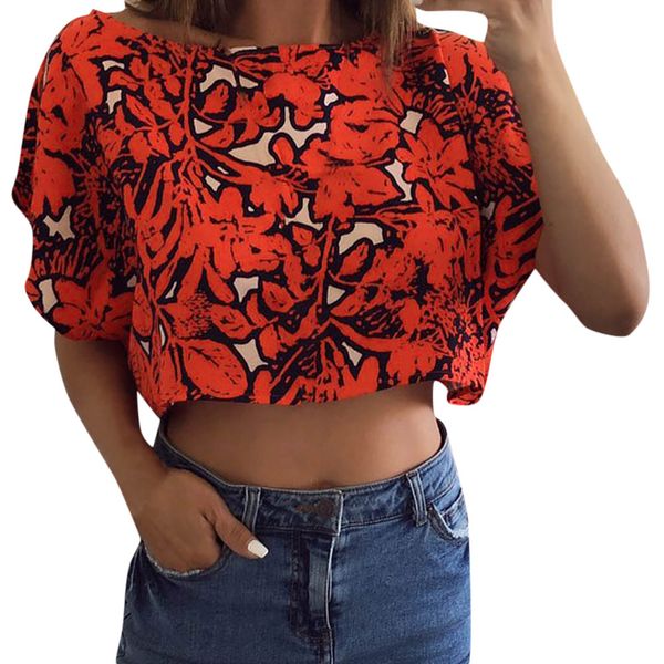 

womens and blouses 2018 feminina streetwear print short sleeve crop tunic ladies korean fashion clothing, White