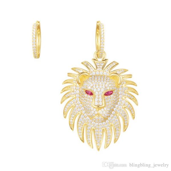 

asymmetrical gold colored crystal diamond red corundum lion earrings female european and american style new asymmetric earrings wholesale, Golden;silver