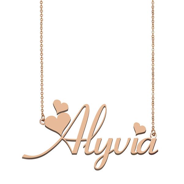 

alyvia name necklace pendant for women girlfriend gifts custom nameplate children friends jewelry 18k gold plated stainless steel, Silver