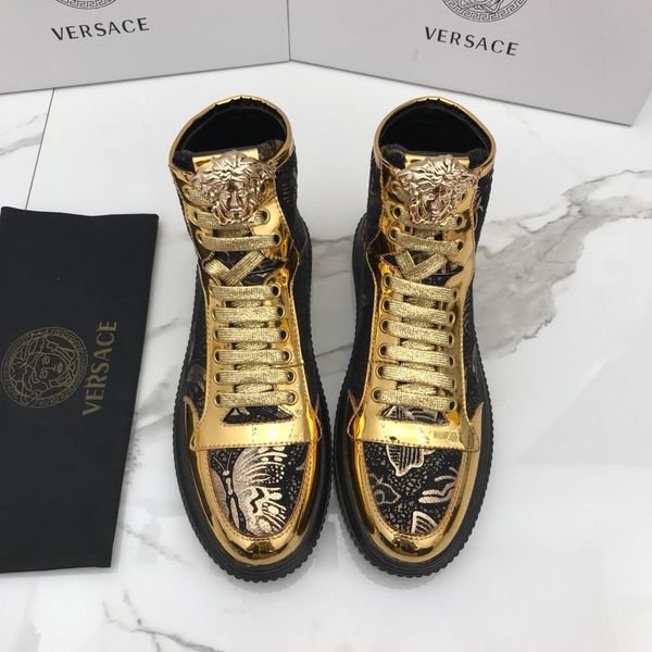 

high-end luxury men's casual sneakers fashion design brand platform high men's shoes vintage medusa size 38-44 hsrd, Black