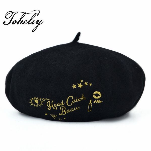 

2020 wool vintage warm wool winter women beret french artist beanie hat cap for sweet girl gift spring and autumn hats, Blue;gray