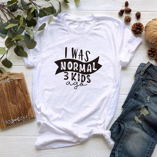 

i was normal three kids ago t shirt funny mom life women tee mothers day female t shirt letter short print, White