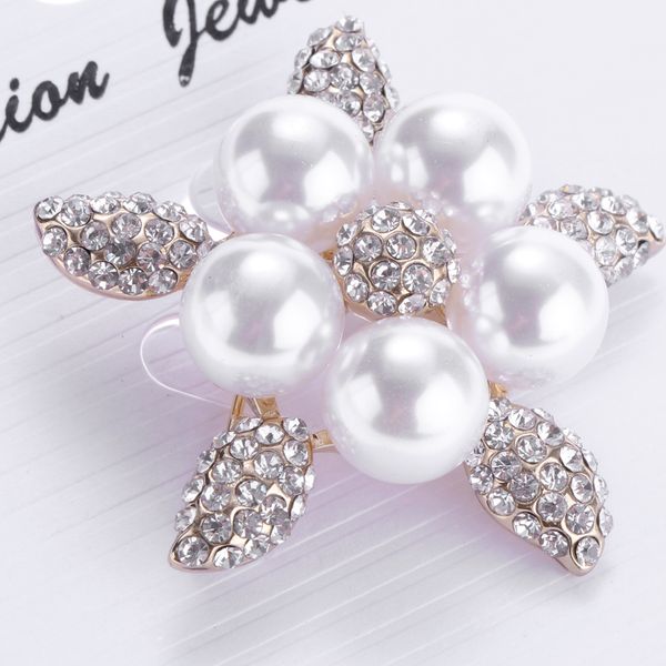

chic flower simulated pearl crystal brooch rhinestone pins bridal bouquet, Gray