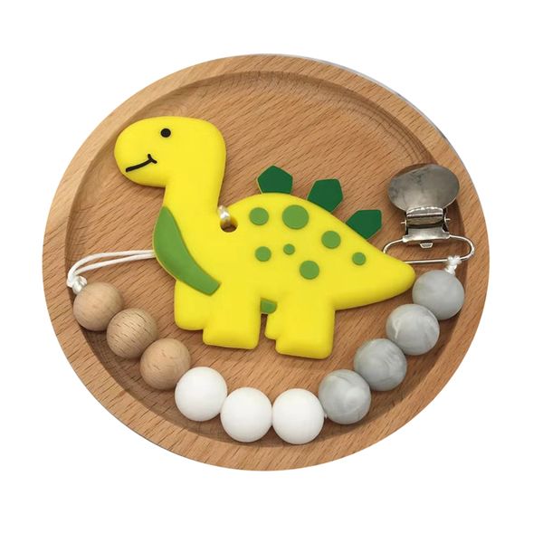 

1pc baby silicone teether pacifier clip chain dinosaur pendant crochet beads rodent soother clip baby shower gift for kids toys