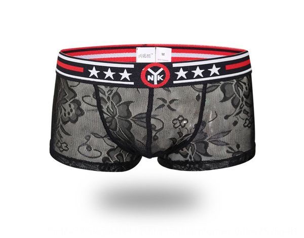 

bullet underwear lace separation transparent breathable low waist yiku men's underwear lace flat angle, Black;white