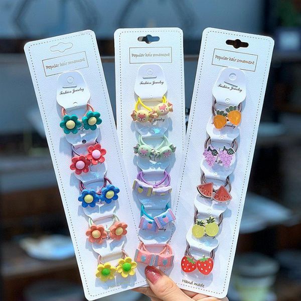 

dhl 100set 5pair/set cartoon princess headwear heart baby headdress children hair ropes kids elastic hair bands, Slivery;white