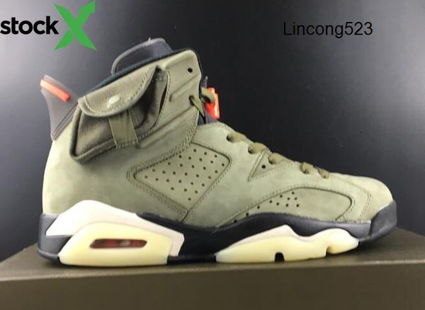 

6 travis scotts cactus jack suede glow in dark 3m reflective olive army green basketball shoes men 6s sneakers with box, Black