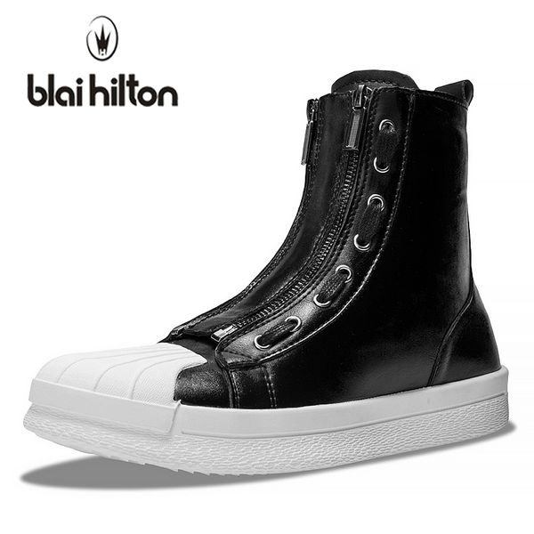 

blaibilton 2018 spring summer fashion shoes men boots ankle motocycle casual male sneakers club punk rock mens boot zip sd12080, Black