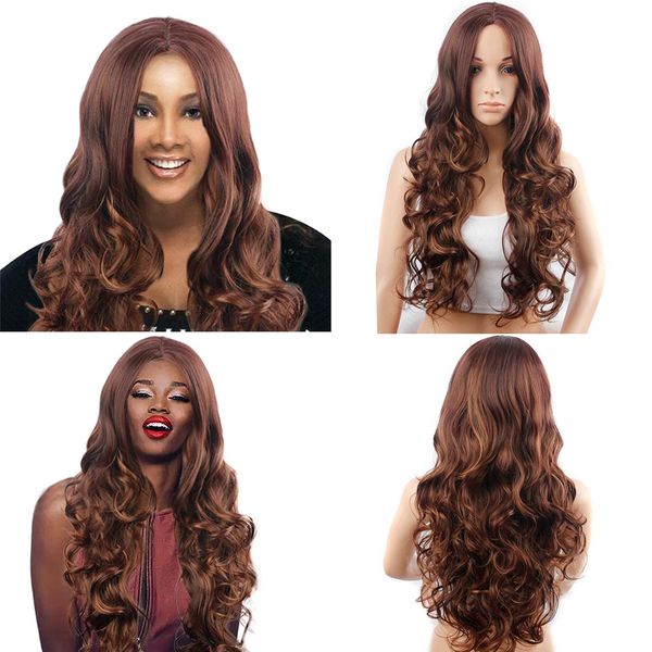 Sexy Women Brown Long Wavy Wigs Gradient Party Wigs Long Curly