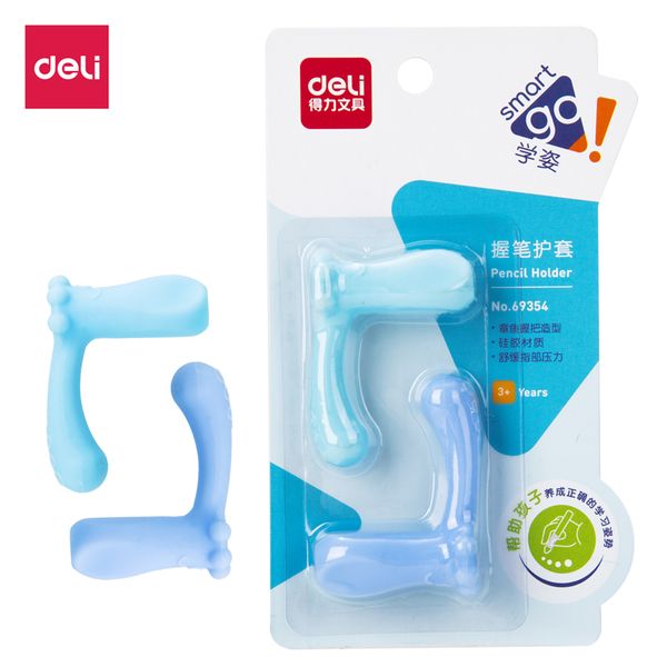

deli 2pcs students hold pen silicone children pens pencil extender 69354