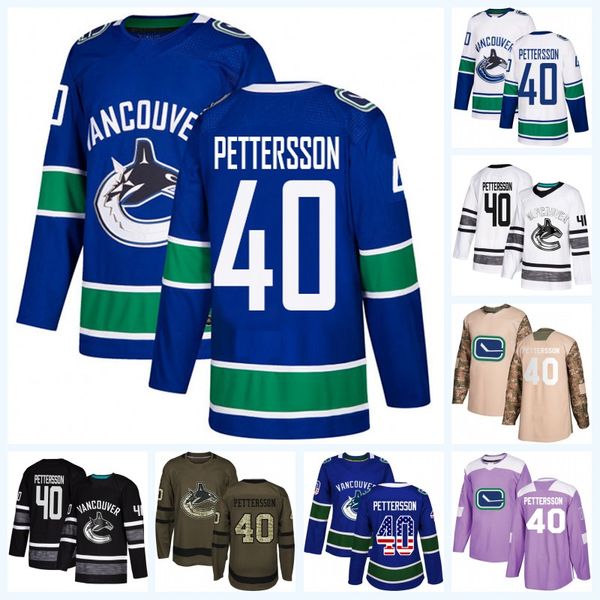 

40 Elias Pettersson Vancouver Canucks 2019 All-Star Game Camo Veterans Day Purple Fights Cancer Salute to Service USA Flag Stitched Jersey