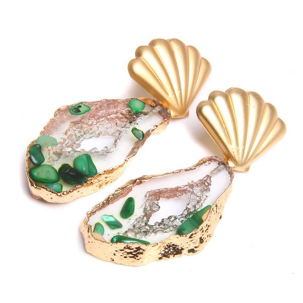 

druzy earrings for women 2019 gold vintage shell earrings quartzs geometric drop earrings statement jewelry irregular crystal, Silver