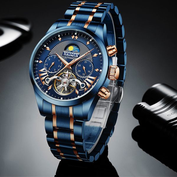 HAIQIN 2020 Orologi da uomo automatici Orologi da uomo di lusso delle migliori marche Blu orologio da polso meccanico da uomo impermeabile reloj hombre tourbillon