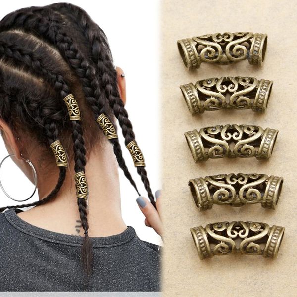 

5x norse viking swirl beard bead rasta dreadlocks braid head hair dress clip pin accessories christmas gift headband headdress, White;golden