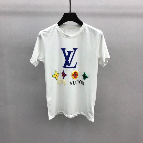 

european 20ss summer latest fashion colorful cartoon alphabet printing casual t-shirt luxury french men's designer slim t-shirt, White;black