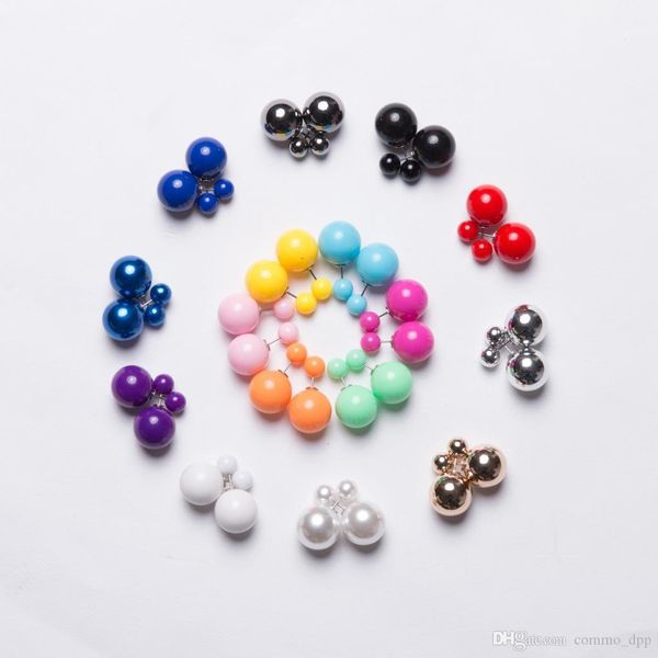 

lovely candy colors double side pearl stud earrings big small ball ear rings for women girl fashion jewelry gift in bulk, Golden;silver