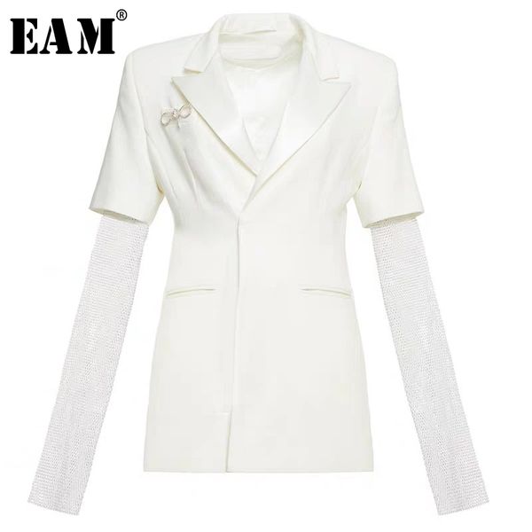 

[eam] women white rhinestones shining blazer new lapel long sleeve loose fit jacket fashion tide spring autumn 2020 1x2730, White;black